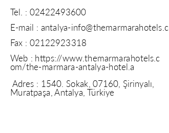 The Marmara Antalya iletiim bilgileri